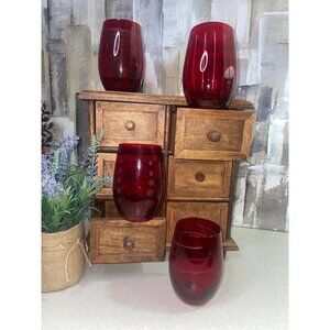 Mikasa Cheers Ruby Red Stemless Etched Wine Glasses Set of 4 Retired